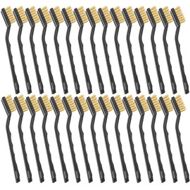 Jeffbaubl 30 Pieces Mini Wire Brush,6.7 Inch Brass Brush,Curved Handle Masonry Brushes Wire Bristle,Wire Brushes Scratch Brush for Cleaning Welding Slag and Rust Tool