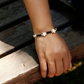 Jewboo Sea Shell Bracelet Moon Star Turtle Friendship Bracelet Beach Jewelry Genuine Agate Aventurine Stretch, Stone, Agate