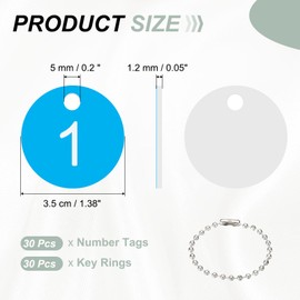PATIKIL 30 Pcs 1-30 Number Tags Round ID Number Key Tags with Keyring Plastic Numbered Key Chain for Luggage Locker Organization Field Sale Hanger Clothing Labels White-Sky Blue