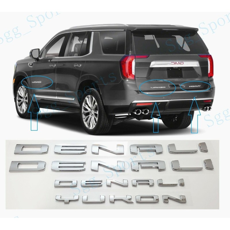4Pc Set Denali Yukon Emblems Fender Door Rear Tailgate Letters