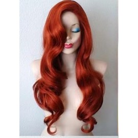 Vibrant Red Long Curly Wig, Heat Resistant Synthetic Hair Cosplay Wig with Adjustable Cap,Babi Curls Mermaid Hairstyle Wine Red Long Wavy wig for Ariel/Costume/Anime/Party