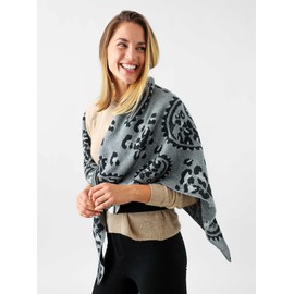 Zwillingsherz Triangular Scarf Stole Scarf with Cashmere and Wool for Women Girls Boys Children – High-Quality Cashmere Neckerchief in Leo Pattern – Women's Scarf for Summer Autumn Winter, grey/black