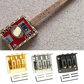 MEELYHOME 3 String Cigar Box Guitar Bridge, Electric Guitar Bridge Tailpiece Top Load Fixed Hardtail Saddle Cigar Box Guitar Parts, Black