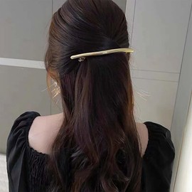 Cybche Simple Hair Clips Gold Metal Hair Barrettes Curved Clip Barrette Long Bar Hairclips Barrette Decorative Metal Hair Accessories Jewelry for Women Headdress(Gold1)
