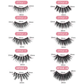 Mlen Diary Diary False Eyelashes 20 Pairs Faux Mink Eye Eyelashes Natural Look 4D Curl Wispy Fake Eyelashes Mixed 10 Styles for Women Girls