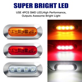 ALFU 50PCS 12-24V 4 LED Side Marker Indicator Lights Front Rear Tail Clearance Lamp for Trailer Truck Boat Deck RV Camper - Chrome Bezel, Amber/White/Red