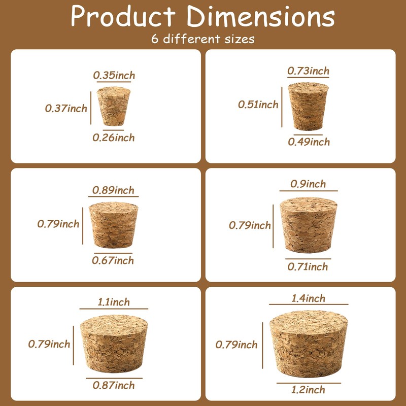 TAHULIK 30PCS Natural Corks Stoppers, Assorted Sizes, Soft Wood Tapered