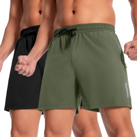 Boyzn Men's 2 Pack 5" Outdoor Summer Hiking Trail Shorts Shorts Quick Dry Stretch Lightweight Hiking with Pockets Shorts 04-Black/Gray Green-M