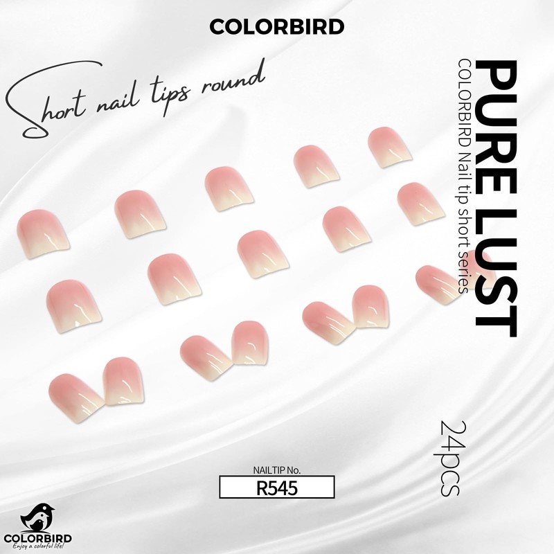 COLORBIRD Short Nail Tips, 24 Pieces, Pink, Nail, Press-On Nails,