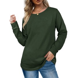 Dofaoo Sweatshirts for Women Fall Fashion Tops Comfy Shirts Round Neck Breathable DarkGreen S