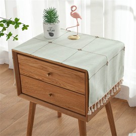 Utobanh Simple Bedside Table Tassel Cover Cloth, Tablecloth Cover Towel, Suitable for Bedside Table TV Microwave Washing Machine Refrigerator Dust Cover (palegreen, 15.7 * 35.4 inches)