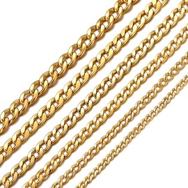 Masada Men's stainless steel necklace from fine to solid wide curb chain, silver and gold
