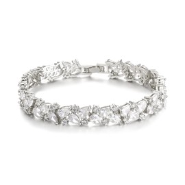 EVER FAITH Wedding Cubic Zirconia Tennis Bracelets for Bride, White Gold Plated Teardrop Rhinestone Bridal Bracelet for Women Prom