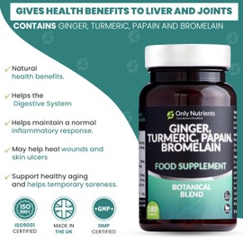 Only Nutrients | Ginger Turmeric Bromelain & Papain with Black Pepper Extract | 180 High Strength Botanical Anti-Inflammatory Tablet Supplements | GMP Approved | UK Made