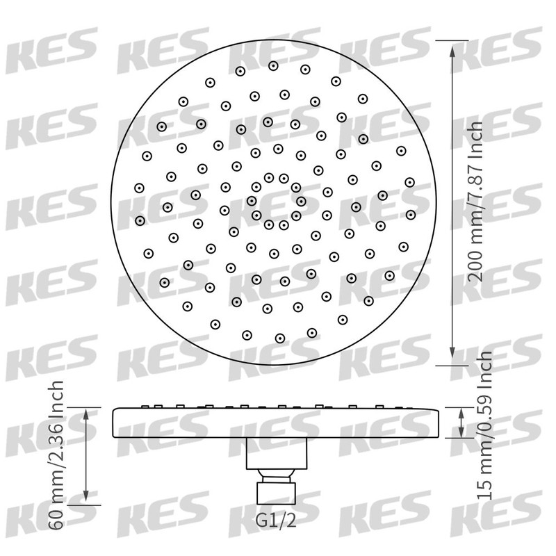 KES Fixed Shower Head 8-inch Replacement Overhead Rainfall Rain Shower