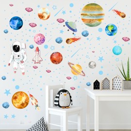 Glow in The Dark Stars Solar System Wall Decals, Luminous Astronaut Universe Galaxy Ceiling Stickers, Kids Wall Stickers Space Stickers for Boys Room Decor
