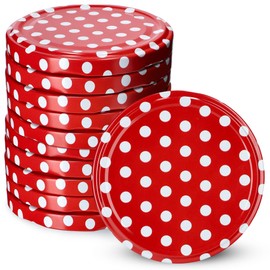 KADAX fi82 mm Screw Lid, Twist-Off Lid Set Made of Metal, Replacement Lids for Mason Jars, Lids with 6 Locking Teeth for Jars and Preserving Jars (Red Polka Dot, Pack of 10)