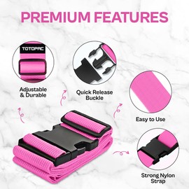 TOTOPAC 4 Pack Luggage Straps, Adjustable Suitcase Belts 72" x 2" with Quick Release Buckle, Durable Travel Accessories for Secure Luggage and Easy Identification (Pink)