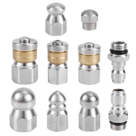 10pcs Sewer Jetter Nozzle with 1/4" & 3/8" NPT Quick Connectors, Stainless Steel Jetter Nozzle for Pressure Washer Drain Jet Hose Sewer Jetting Pipe Nozzle Cleaning Tool Spray Nozzle Tips Kit 5000 PSI