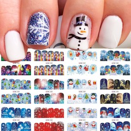Christmas Nail Stickers Decals - 3D Holiday Nail Decals Watermark Nail Art Stickers with Christmas Elk Snowman Snowflake Design Nail Art Supplies Stickers for Women Xmas Decor 1 Large Sheets(12 Pcs)