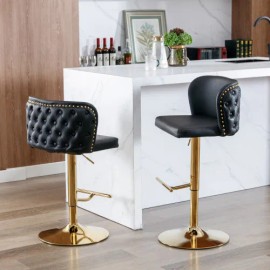 Luxury Swivel Barstools with Adjustable Seat Height Modern PU Upholstered Backrest Living Room & Bedroom Bar Chairscolor: Brown + PU Leather + Foam, size: 18*19*23in