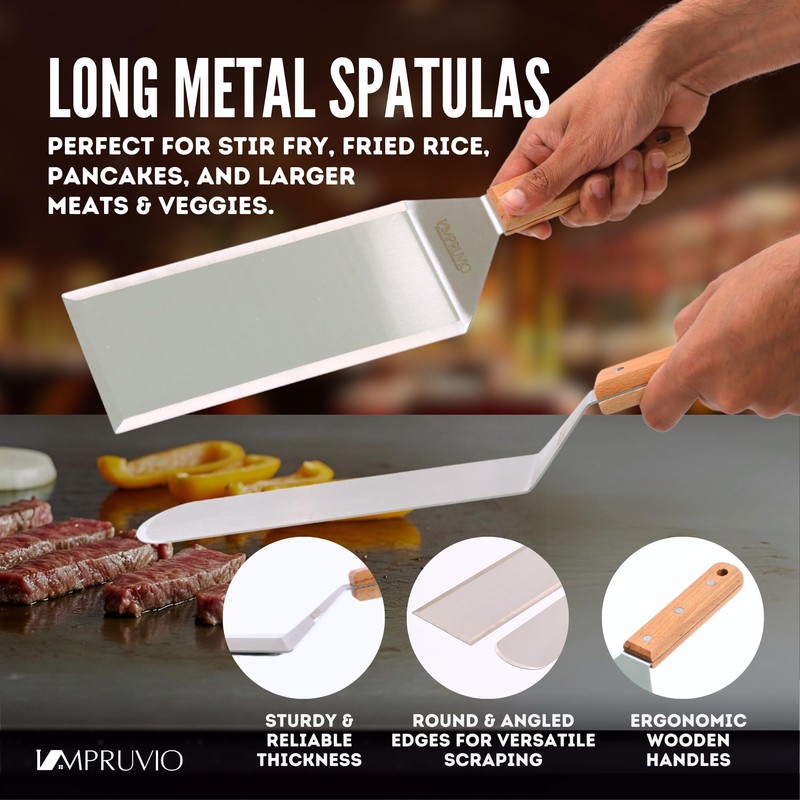 Premium Stainless Steel Metal Spatula Set – Teppanyaki Griddle Spatula