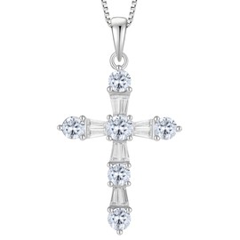 Vesitim Cross Necklace for Women 925 Sterling Silver Jesus Christian Pendant Birthstone Religious Jewelry, Sterling Silver, Diamond