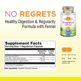 Nature's Life Aloe Vera Inner Leaf | Skin Health, Digestive Support & Regularity Formula | with Fennel | Non-GMO & Vegan | No Fillers | 100 Veg Caps