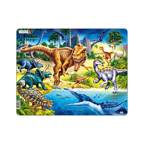Larsen NB3 Dinosaurs from the Cretaceous Period Jigsaw Puzzle for Kids, Neutral Edition - 57 Piece Puzzle |Children Learning and Development | Boxless Tray & Frame Included | Made in Norway
