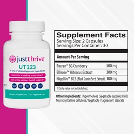 Just Thrive UT123 - Supports Urinary Tract Health for Women - Made with Cranberry, 60 Capsules