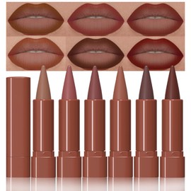 BINGBRUSH 2-in-1 Gradient Lip Liner & Lipstick Combo,Matte Longwear Waterproof Lip Pencil with Cone Tip,Smudge Proof Crayon for Flawless Ombre Contour (6pcs-01#03#04#05#07#08#)