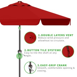 AreShark 9FT Patio Umbrella Table Market Umbrella w/Tilt and Crank Outdoor Umbrellas for Garden, Deck, Backyard, Pool and Beach, Red