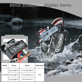 HOOYIJ 55KG Brushless Servo, BLS3355 High Torque IP67 Waterproof Steering Digital RC Servo for 1/8 1/10 RC Car Crawler Truck Buggy Boat Plane Robot 270 Degree (All Metal Shell)