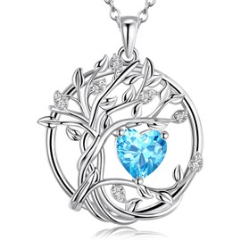 BELLNA S925 Tree Of Life Necklace for Women Jewelry, Sterling Silver Birthstone Necklace for Women, Gifts For Wife, Mom, Daughter, Anniversary Birthday Wedding Valentines Day (Silver Mar)