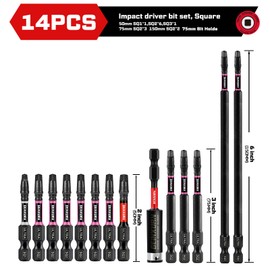Geinxurn 13pcs 2” 3” 6” Impact #1#2#3 Square Screwdriver Bits Set,(SQ1/SQ2/SQ3) Magnetic S2 Steel Driver Bits Set and 1pc 3” Impact Bit Holder with Color Coded Base