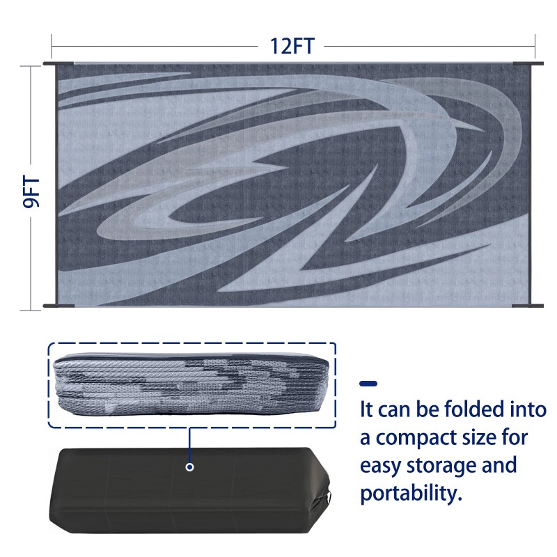 EEZ RV Products 9'x12'FT Heavy Duty Reversible/Dur - BurgendyWave