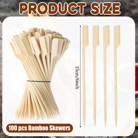 JIYIN Pack of 100 Barbecue Sticks, 15 cm Bamboo Skewers, Wooden Skewers, Finger Food Skewers, Campfire Skewers, Buffet Accessories, Bamboo Sticks, Skewers for Barbecuing, Kebab Skewers for Fruit