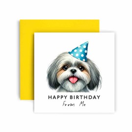 Huxters Birthday Card from the Dog – Shih Tzu - Happy Birthday to Dog Mum and Dog Dad – Birthday Card from the Dog to Friends Family First Birthday (Shih Tzu)