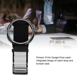 Watch Band Replacement with Plastic Protective Bumper Case, Adjustable Wristband Strap Elastic Fabric Nylon Watch Band for Pixel (White Black and Black White Case)