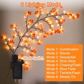 Fall Garland with Lights Plug in Maple Leaves Garland Fall Decorations Willow Vine Wall Decor, 5.25ft 72 LED Tree Branch Lights for Thanksgiving Autumn Decor