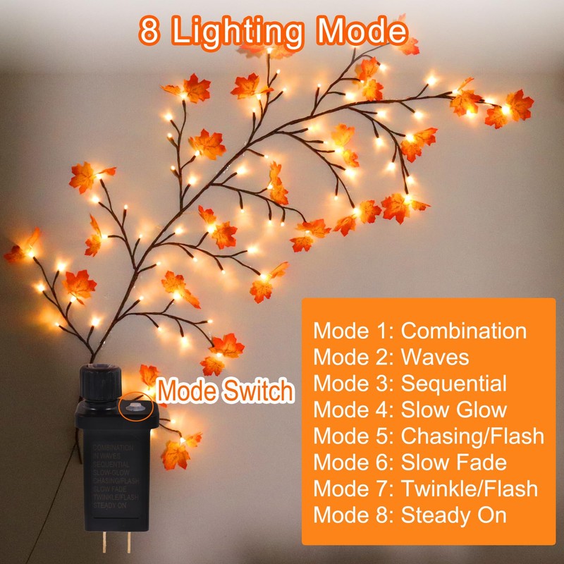 Fall Garland with Lights Plug in Maple Leaves Garland Fall