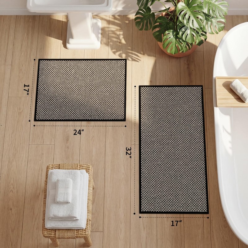 YIHOUSE Thin Bath Mat Black Bathroom Rugs Sets 2 Pieces,