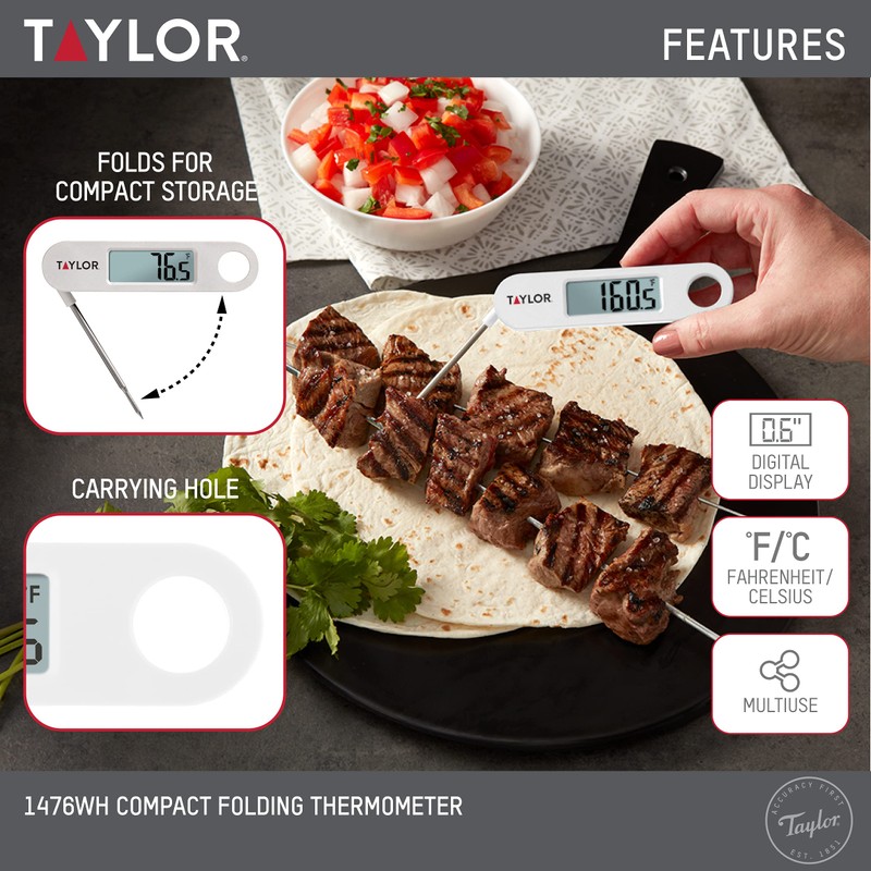 Taylor Folding Stem Display Food Instant Read Digital Thermometer, 0.7