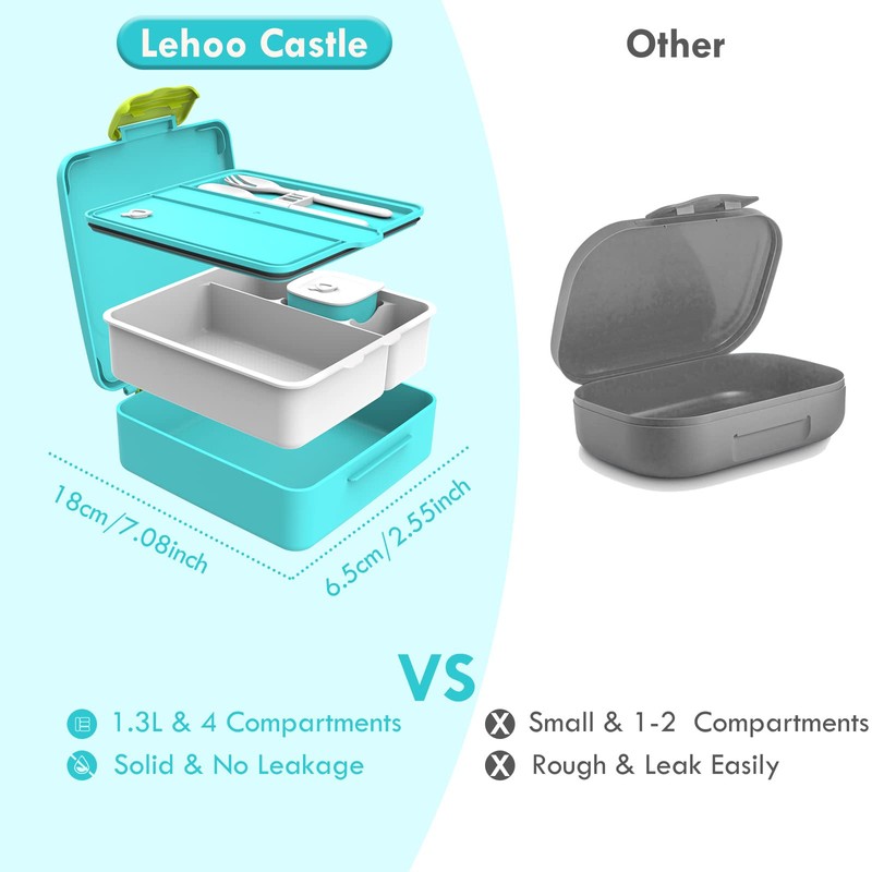 Lehoo Castle Bento Lunch Box for Kids, 1300ml Lunch Containers