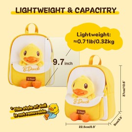 B.Duck Plush Backpack Cute Duck Design with Zipper Shoulder Bag for Gifts (Classic Duck)