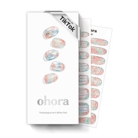 ohora Semi Cured Gel Nail Strips (N Newtro no.1) - White, Metallic, Works with Any UV/LED Lamps, Salon-Quality, Long Lasting, Easy to Apply & Remove - Includes 2 Prep Pads, Nail File & Wooden Stick