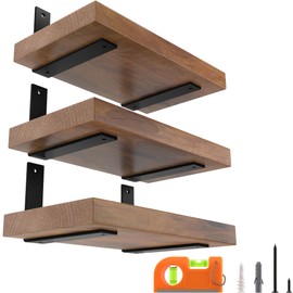 6 Pack 8 Inch Floating L Shelf Brackets for DIY,1/5 Inch Thick Heavy Duty Metal Shelf Bracket for Wall,Premium Black Powder Coated Steel