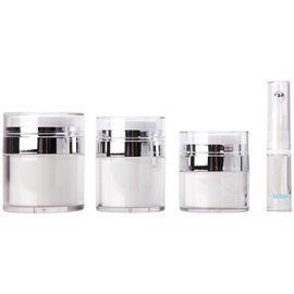 Bliss Travel Bottles Set - Airless Pump Bottle Containers, Perfume Atomizer Mini Spray Bottles, and Leakproof Travel Size Containers for Skincare, Lotions, and Liquids, White Jar