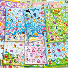 BestiePal 643Pcs Stickers for Kids, Non-Repeating 18 Sheets Mixed Stickers for Kids with Cute Animals, Unicorn, Mermaid, Princess, Dinosaurs, Space, Dogs, Cats for Craft Party Favors Ages 2-8