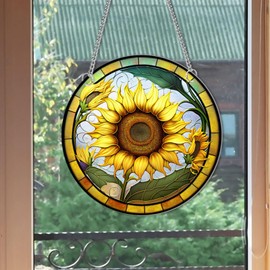 HOTIYOK 11.8 Inches Sunflower Acrylic Window Hangings, Beautiful Flower Stained Window Decor, Ideal Housewarming Gift, Home Decor for Mom Grandma Wife Teacher